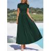 imagePRETTYGARDEN Womens Casual Dresses 2025 Summer Short Sleeve Ruched Patchwork A Line Pleated Swing Maxi Dress with PocketsDark Green