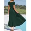 imagePRETTYGARDEN Womens Casual Dresses 2025 Summer Short Sleeve Ruched Patchwork A Line Pleated Swing Maxi Dress with PocketsDark Green