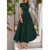 imagePRETTYGARDEN Womens Casual Dresses 2025 Summer Short Sleeve Ruched Patchwork A Line Pleated Swing Maxi Dress with PocketsDark Green