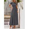 imagePRETTYGARDEN Womens Casual Dresses 2025 Summer Short Sleeve Ruched Patchwork A Line Pleated Swing Maxi Dress with PocketsGrey