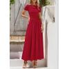 imagePRETTYGARDEN Womens Casual Dresses 2025 Summer Short Sleeve Ruched Patchwork A Line Pleated Swing Maxi Dress with PocketsRed