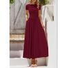imagePRETTYGARDEN Womens Casual Dresses 2025 Summer Short Sleeve Ruched Patchwork A Line Pleated Swing Maxi Dress with PocketsWine Red
