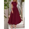 imagePRETTYGARDEN Womens Casual Dresses 2025 Summer Short Sleeve Ruched Patchwork A Line Pleated Swing Maxi Dress with PocketsWine Red