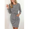 imagePRETTYGARDEN Womens Fall Bodycon Party Dress Casual Long Sleeve Tie Waist Fitted Sheath Pencil Dresses with PocketsStripe Black