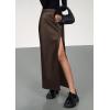 imagePRETTYGARDEN Womens Faux Leather Skirts 2025 Fall Fashion Bodycon High Waisted Slit Work Office Winter Maxi Long Pencil SkirtBrown