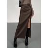 imagePRETTYGARDEN Womens Faux Leather Skirts 2025 Fall Fashion Bodycon High Waisted Slit Work Office Winter Maxi Long Pencil SkirtBrown