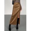 imagePRETTYGARDEN Womens Faux Leather Skirts 2025 Fall Fashion Bodycon High Waisted Slit Work Office Winter Maxi Long Pencil SkirtCamel