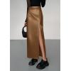 imagePRETTYGARDEN Womens Faux Leather Skirts 2025 Fall Fashion Bodycon High Waisted Slit Work Office Winter Maxi Long Pencil SkirtCamel