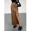 imagePRETTYGARDEN Womens Faux Leather Skirts 2025 Fall Fashion Bodycon High Waisted Slit Work Office Winter Maxi Long Pencil SkirtCamel