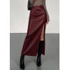 imagePRETTYGARDEN Womens Faux Leather Skirts 2025 Fall Fashion Bodycon High Waisted Slit Work Office Winter Maxi Long Pencil SkirtDark Burgundy
