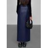imagePRETTYGARDEN Womens Faux Leather Skirts 2025 Fall Fashion Bodycon High Waisted Slit Work Office Winter Maxi Long Pencil SkirtNavy Blue