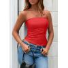 imagePRETTYGARDEN Womens Faux Leather Tube Tops 2025 Summer Strapless Asymmetrical Ruched Bandeau Shirts Going Out Club OutfitsRed