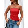 imagePRETTYGARDEN Womens Faux Leather Tube Tops 2025 Summer Strapless Asymmetrical Ruched Bandeau Shirts Going Out Club OutfitsRed