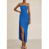 imagePRETTYGARDEN Womens Off Shoulder Bodycon Dresses 2025 Summer Ruched Asymmetrical High Split Elegant Cocktail Party DressBlue