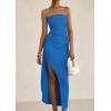 imagePRETTYGARDEN Womens Off Shoulder Bodycon Dresses 2025 Summer Ruched Asymmetrical High Split Elegant Cocktail Party DressBlue