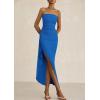 imagePRETTYGARDEN Womens Off Shoulder Bodycon Dresses 2025 Summer Ruched Asymmetrical High Split Elegant Cocktail Party DressBlue