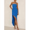 imagePRETTYGARDEN Womens Off Shoulder Bodycon Dresses 2025 Summer Ruched Asymmetrical High Split Elegant Cocktail Party DressBlue