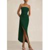 imagePRETTYGARDEN Womens Off Shoulder Bodycon Dresses 2025 Summer Ruched Asymmetrical High Split Elegant Cocktail Party DressDark Green