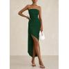imagePRETTYGARDEN Womens Off Shoulder Bodycon Dresses 2025 Summer Ruched Asymmetrical High Split Elegant Cocktail Party DressDark Green