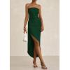 imagePRETTYGARDEN Womens Off Shoulder Bodycon Dresses 2025 Summer Ruched Asymmetrical High Split Elegant Cocktail Party DressDark Green