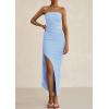 imagePRETTYGARDEN Womens Off Shoulder Bodycon Dresses 2025 Summer Ruched Asymmetrical High Split Elegant Cocktail Party DressLight Blue