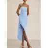imagePRETTYGARDEN Womens Off Shoulder Bodycon Dresses 2025 Summer Ruched Asymmetrical High Split Elegant Cocktail Party DressLight Blue