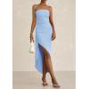 imagePRETTYGARDEN Womens Off Shoulder Bodycon Dresses 2025 Summer Ruched Asymmetrical High Split Elegant Cocktail Party DressLight Blue