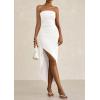 imagePRETTYGARDEN Womens Off Shoulder Bodycon Dresses 2025 Summer Ruched Asymmetrical High Split Elegant Cocktail Party DressWhite
