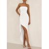 imagePRETTYGARDEN Womens Off Shoulder Bodycon Dresses 2025 Summer Ruched Asymmetrical High Split Elegant Cocktail Party DressWhite