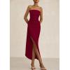 imagePRETTYGARDEN Womens Off Shoulder Bodycon Dresses 2025 Summer Ruched Asymmetrical High Split Elegant Cocktail Party DressWine Red