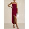 imagePRETTYGARDEN Womens Off Shoulder Bodycon Dresses 2025 Summer Ruched Asymmetrical High Split Elegant Cocktail Party DressWine Red