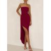 imagePRETTYGARDEN Womens Off Shoulder Bodycon Dresses 2025 Summer Ruched Asymmetrical High Split Elegant Cocktail Party DressWine Red