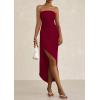 imagePRETTYGARDEN Womens Off Shoulder Bodycon Dresses 2025 Summer Ruched Asymmetrical High Split Elegant Cocktail Party DressWine Red