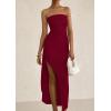 imagePRETTYGARDEN Womens Off Shoulder Bodycon Dresses 2025 Summer Ruched Asymmetrical High Split Elegant Cocktail Party DressWine Red