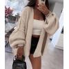 imagePRETTYGARDEN Womens Oversized Cardigan Sweaters 2025 Fall Long Lantern Sleeve Knit Open Front Lightweight SweaterGrey Beige