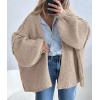 imagePRETTYGARDEN Womens Oversized Cardigan Sweaters 2025 Fall Long Lantern Sleeve Knit Open Front Lightweight SweaterGrey Beige