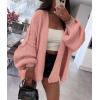 imagePRETTYGARDEN Womens Oversized Cardigan Sweaters 2025 Fall Long Lantern Sleeve Knit Open Front Lightweight SweaterLight Pink
