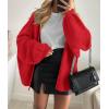 imagePRETTYGARDEN Womens Oversized Cardigan Sweaters 2025 Fall Long Lantern Sleeve Knit Open Front Lightweight SweaterRed