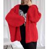 imagePRETTYGARDEN Womens Oversized Cardigan Sweaters 2025 Fall Long Lantern Sleeve Knit Open Front Lightweight SweaterRed
