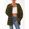 imagePRETTYGARDEN Womens Oversized Cardigan Sweaters 2025 Fall Long Lantern Sleeve Knit Open Front Lightweight SweaterStriped Army Green