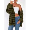 imagePRETTYGARDEN Womens Oversized Cardigan Sweaters 2025 Fall Long Lantern Sleeve Knit Open Front Lightweight SweaterStriped Army Green