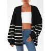 imagePRETTYGARDEN Womens Oversized Cardigan Sweaters 2025 Fall Long Lantern Sleeve Knit Open Front Lightweight SweaterStriped Black White