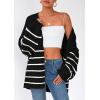 imagePRETTYGARDEN Womens Oversized Cardigan Sweaters 2025 Fall Long Lantern Sleeve Knit Open Front Lightweight SweaterStriped Black White
