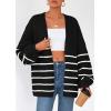 imagePRETTYGARDEN Womens Oversized Cardigan Sweaters 2025 Fall Long Lantern Sleeve Knit Open Front Lightweight SweaterStriped Black White