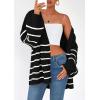 imagePRETTYGARDEN Womens Oversized Cardigan Sweaters 2025 Fall Long Lantern Sleeve Knit Open Front Lightweight SweaterStriped Black White
