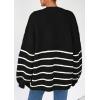 imagePRETTYGARDEN Womens Oversized Cardigan Sweaters 2025 Fall Long Lantern Sleeve Knit Open Front Lightweight SweaterStriped Black White