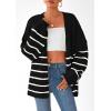 imagePRETTYGARDEN Womens Oversized Cardigan Sweaters 2025 Fall Long Lantern Sleeve Knit Open Front Lightweight SweaterStriped Black White
