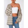imagePRETTYGARDEN Womens Oversized Cardigan Sweaters 2025 Fall Long Lantern Sleeve Knit Open Front Lightweight SweaterStriped Khaki