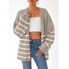 imagePRETTYGARDEN Womens Oversized Cardigan Sweaters 2025 Fall Long Lantern Sleeve Knit Open Front Lightweight SweaterStriped Khaki