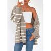 imagePRETTYGARDEN Womens Oversized Cardigan Sweaters 2025 Fall Long Lantern Sleeve Knit Open Front Lightweight SweaterStriped Khaki